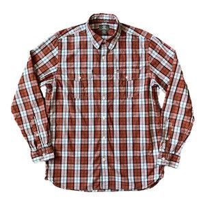 Timberland Men’s Orange Plaid Button Up Longsleeve Shirt Small S Classic Fit
